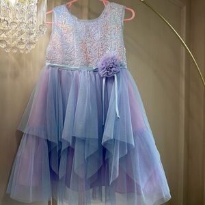 EUC 3t Jona Michelle Lavender & Light Blue Layered Tulle Sequin Rosette Dress